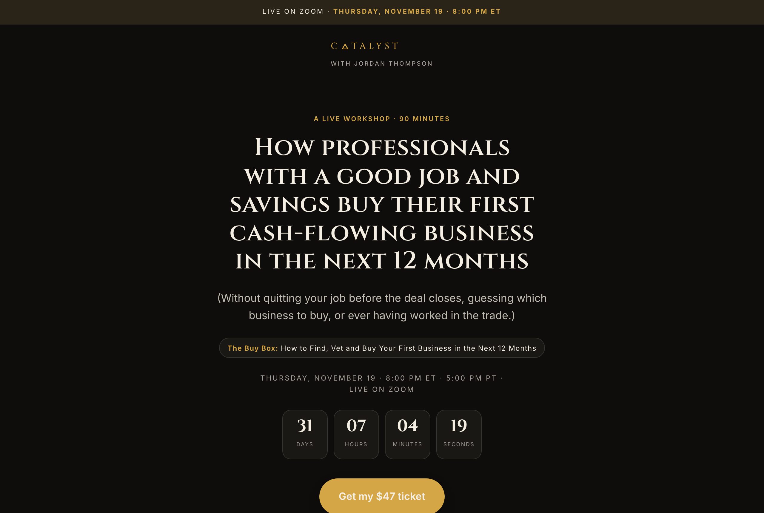 The Catalyst webinar registration page